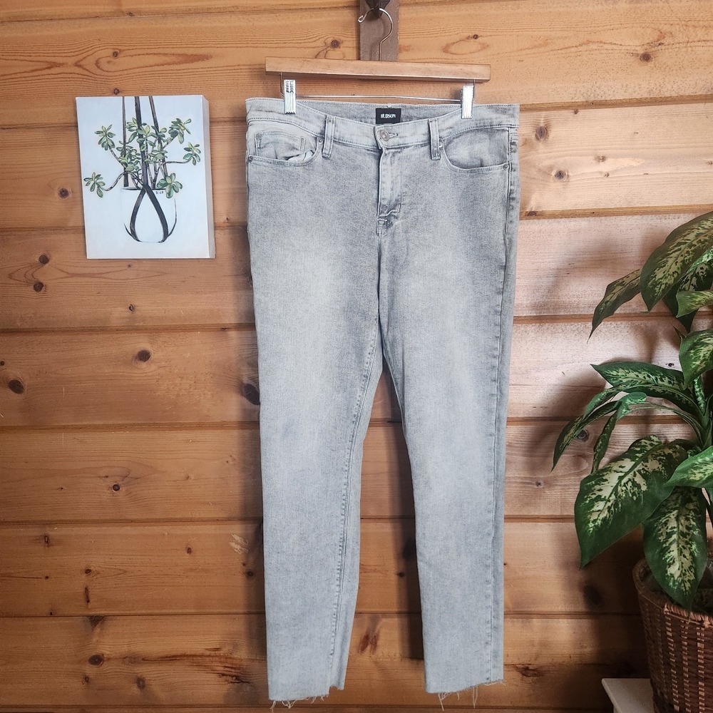 HUDSON Krista Super Skinny Mid-Rise Jean Raw Hem Stretch in Ogry Gray Wash Sz 31